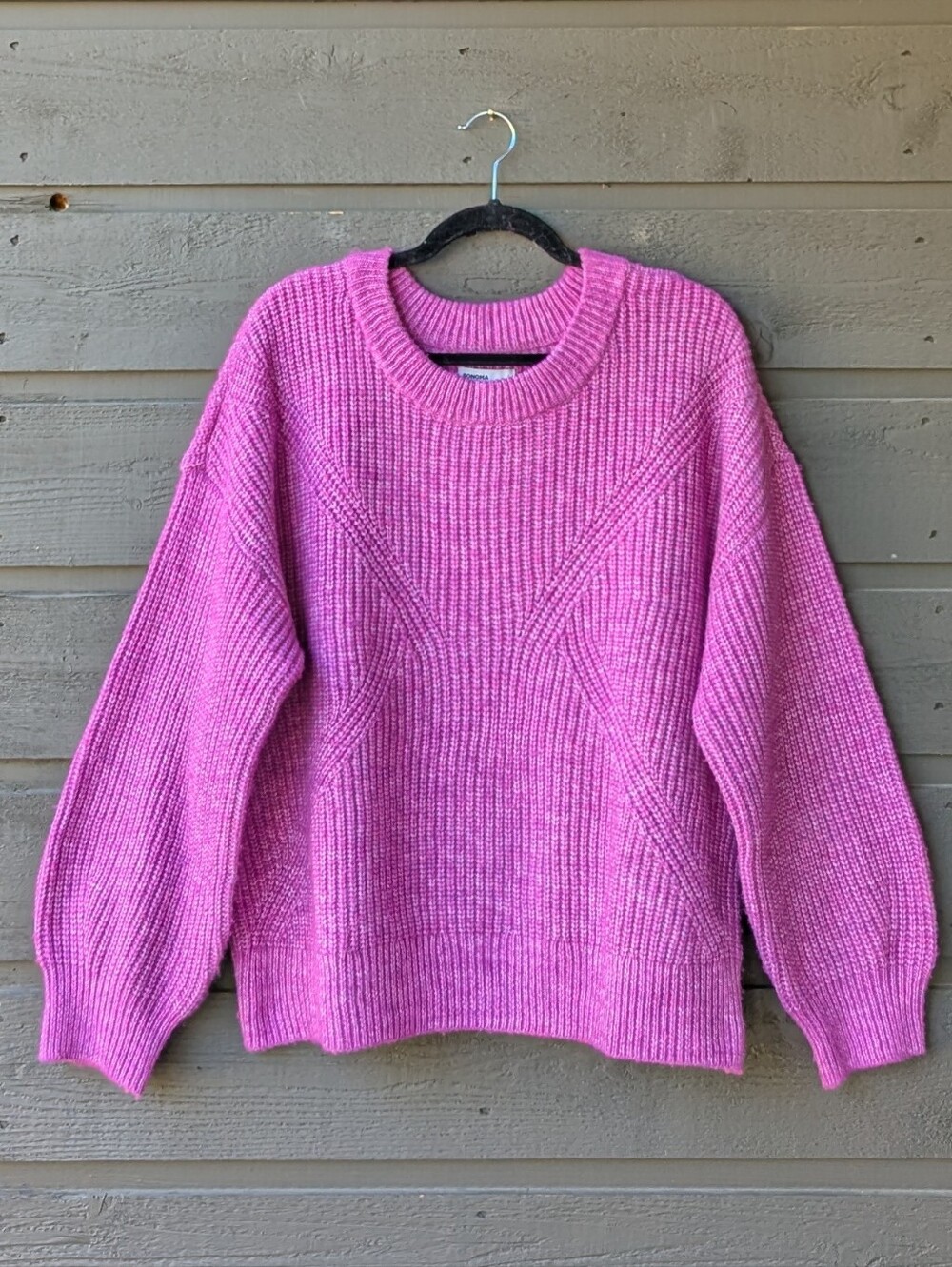 Sonoma Bright Pink Shaker Rib Stitch Crew Neck Sweater Size Large